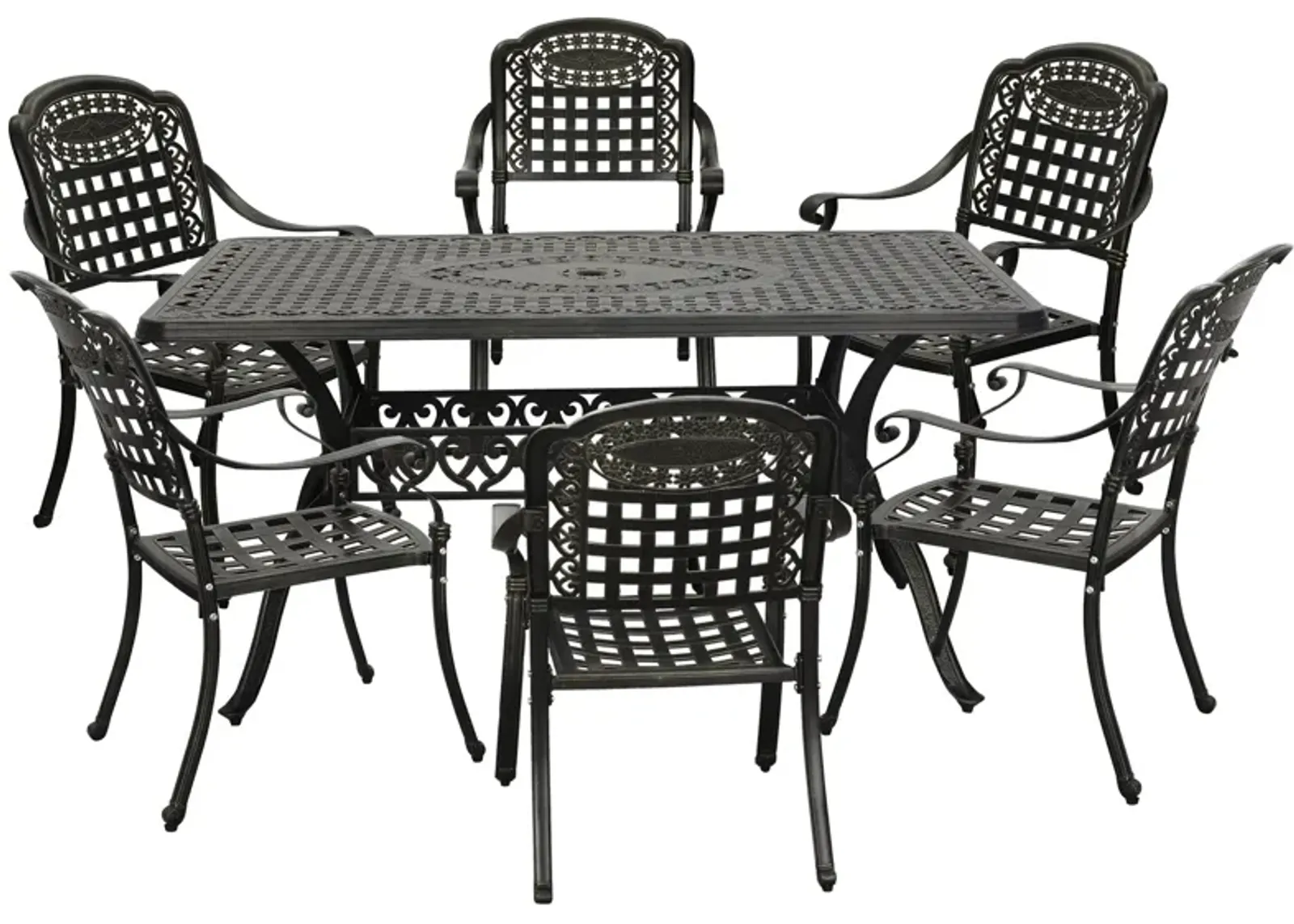 MONDAWE 7-Piece Aluminum Rectangle Checkerboard Table Patio Dining Set with Pattern Chairs