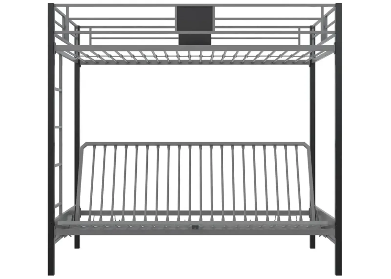 Reeta Twin over Futon Metal Bunk Bed, Silver and Black