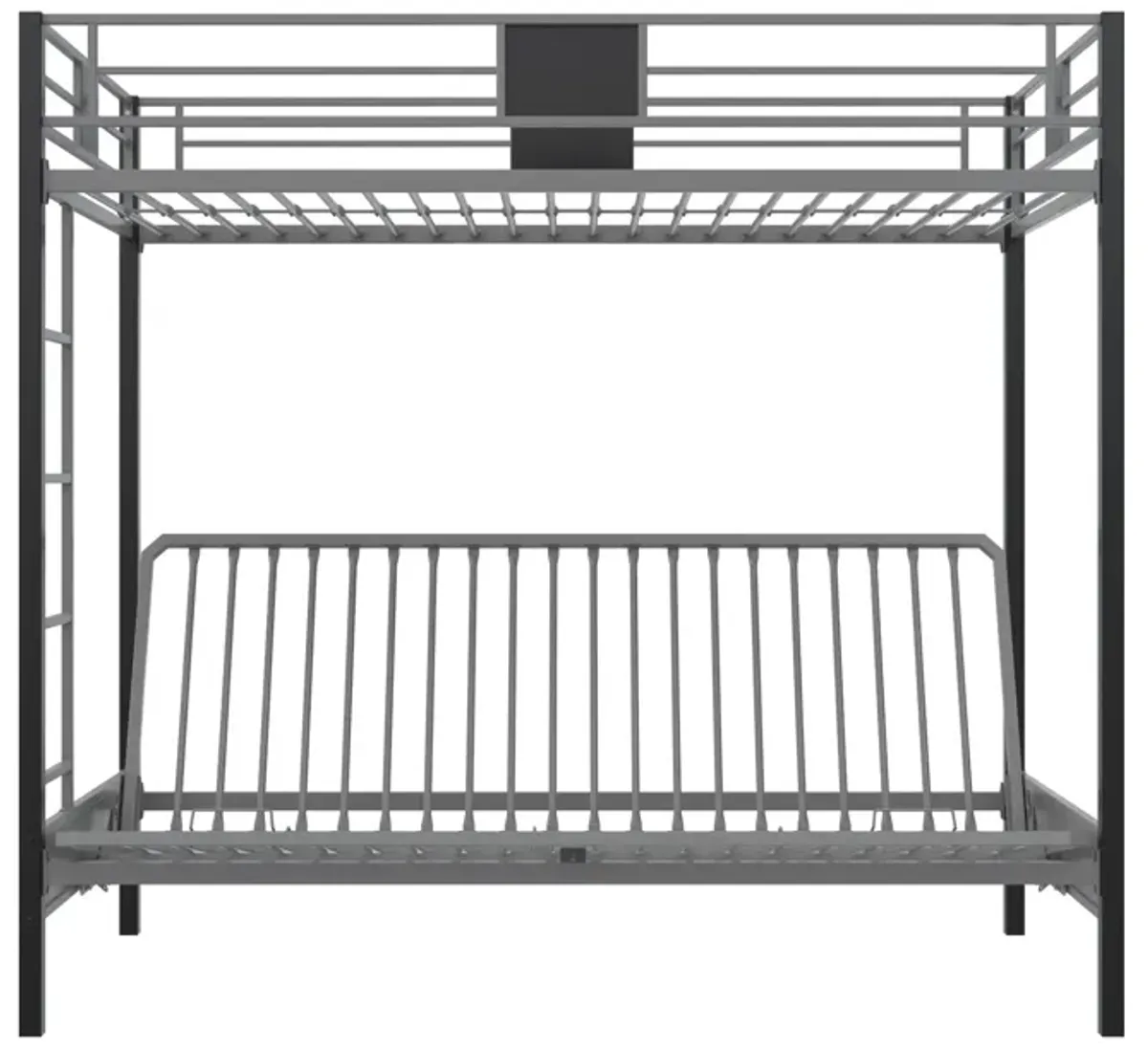 Reeta Twin over Futon Metal Bunk Bed, Silver and Black