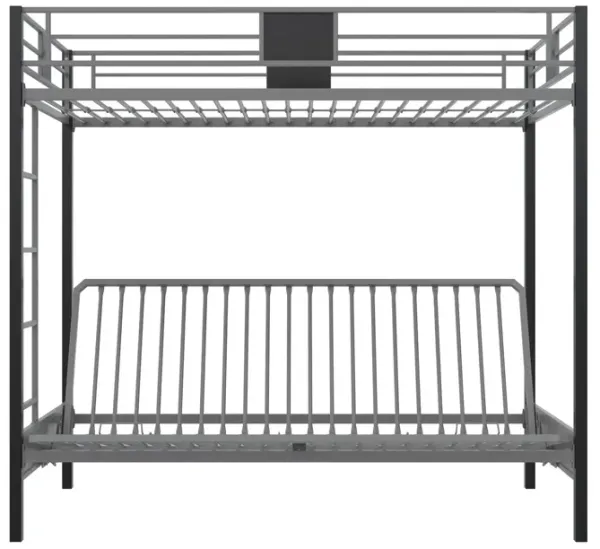 Reeta Twin over Futon Metal Bunk Bed, Silver and Black