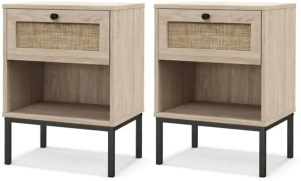 Hivvago Rattan Nightstand Boho End Table with Rattan Drawer and Open Shelf Set of 2