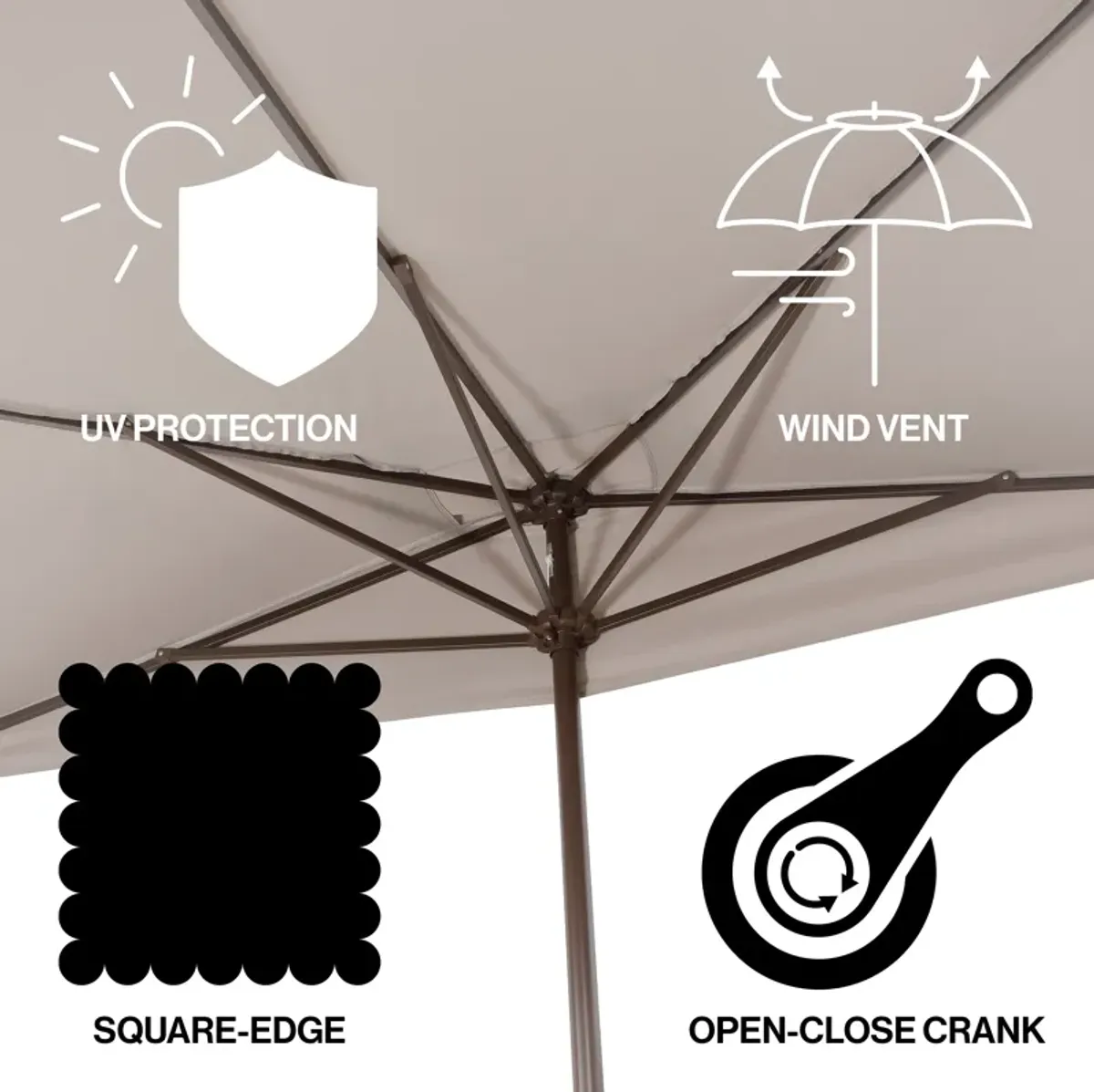 Sidney Classic MidCentury Rectangular Half Market Patio Umbrella with Crank, Wind Vent and UV Protection