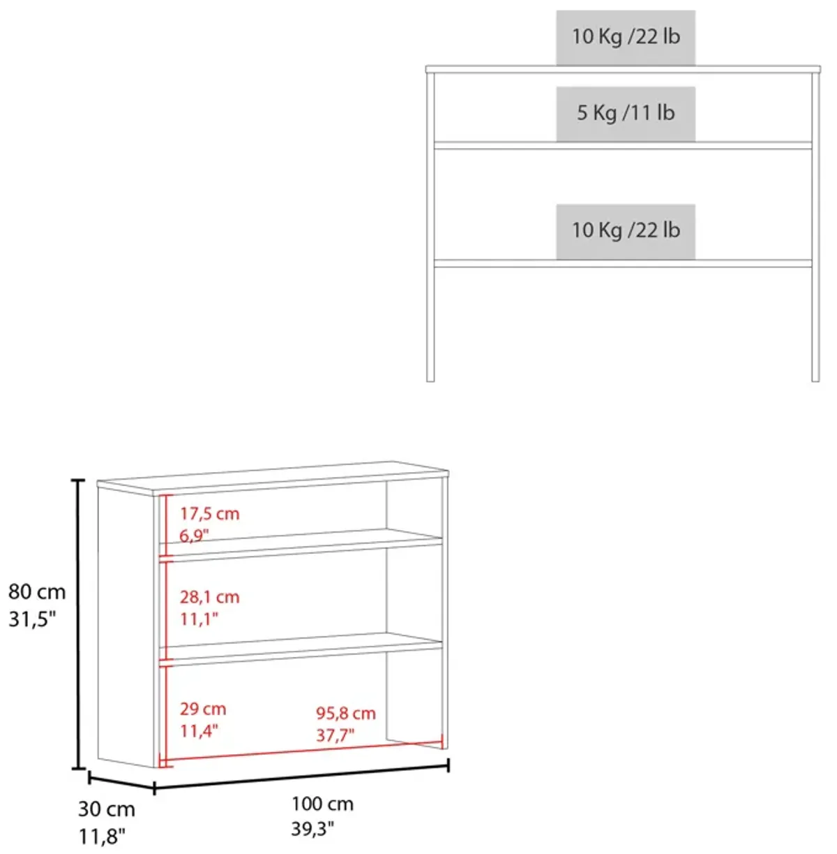 Saxman Library Desk 31.5" H, with 2 Shelves and 2 Legs, White