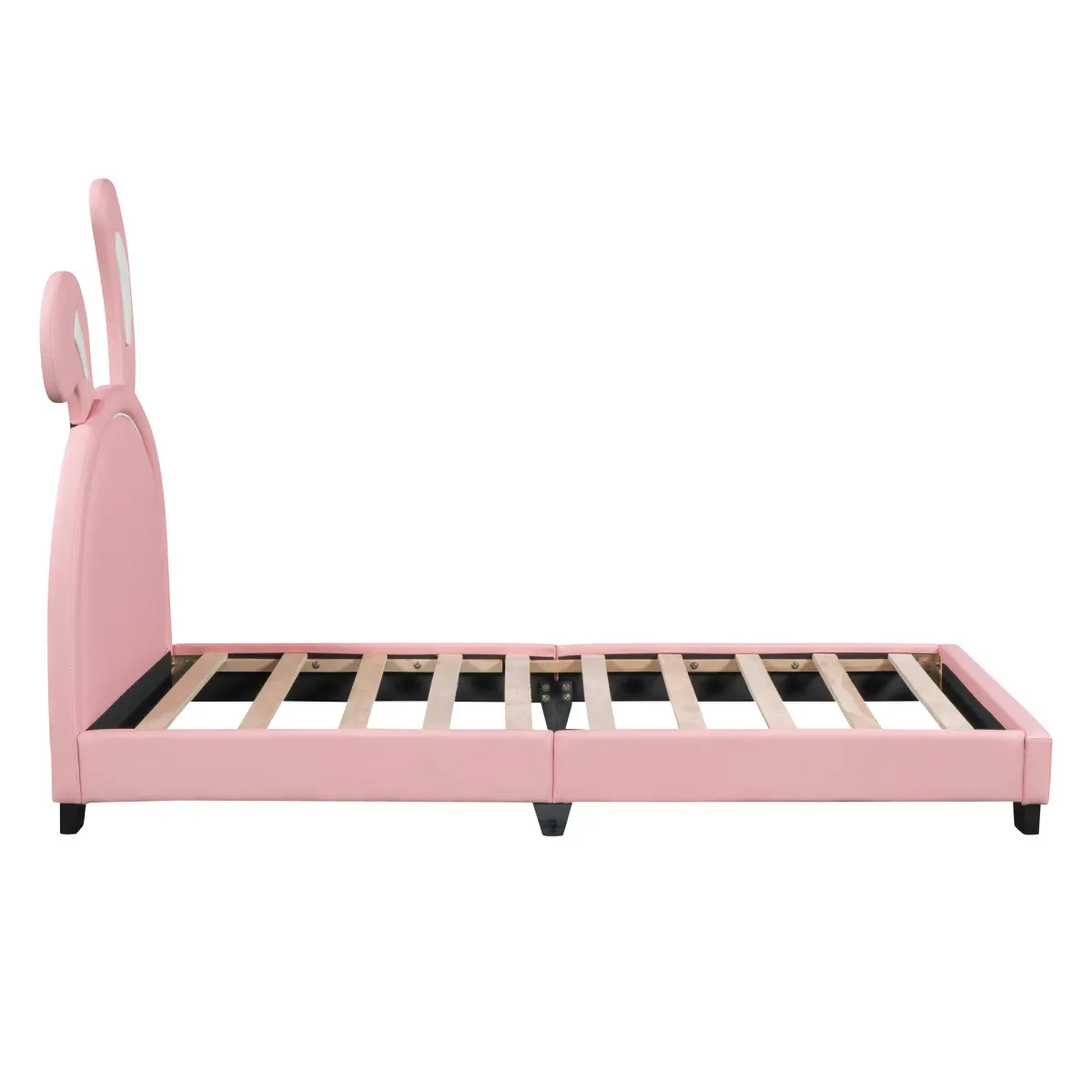 Whisen Full Size Upholstered Leather Platform Bed with Rabbit Shaped Headboard - Gray