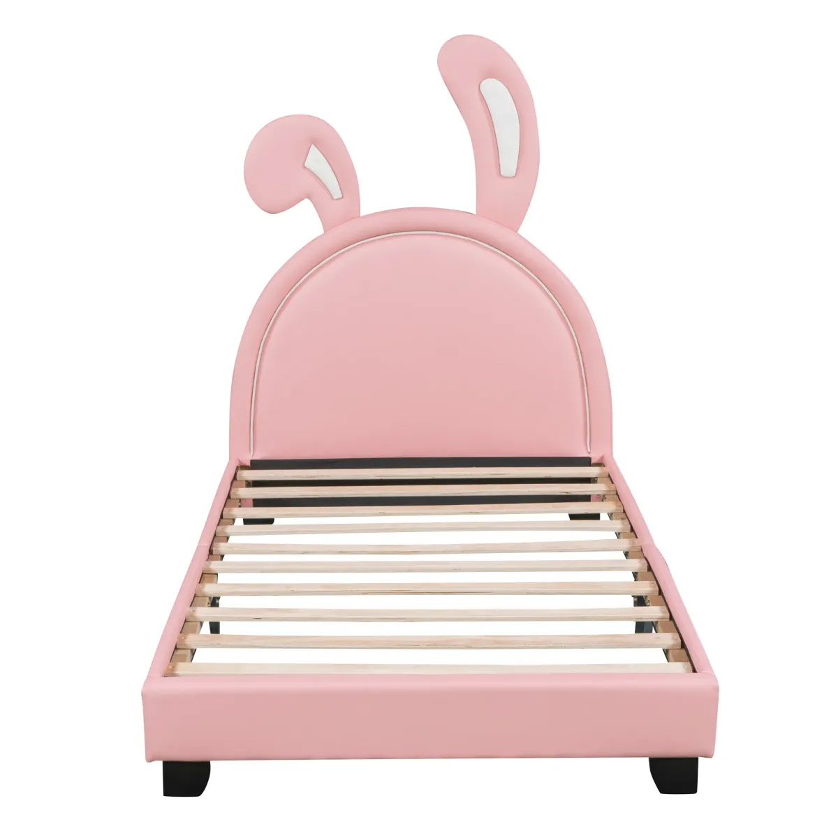 Whisen Full Size Upholstered Leather Platform Bed with Rabbit Shaped Headboard - Gray