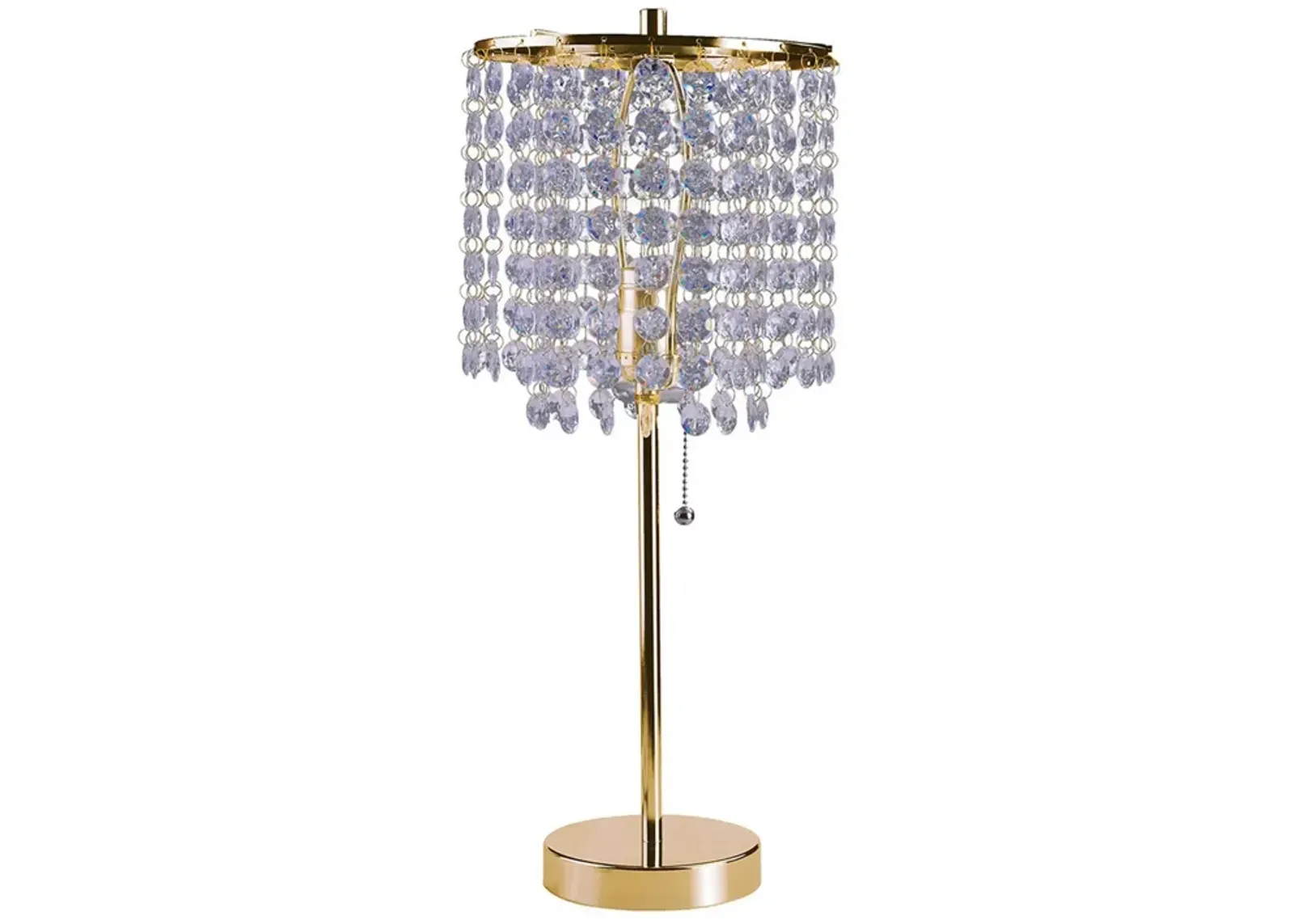 Metal Stalk Design Table Lamp with Hanging Crystals Shade, Gold-Benzara