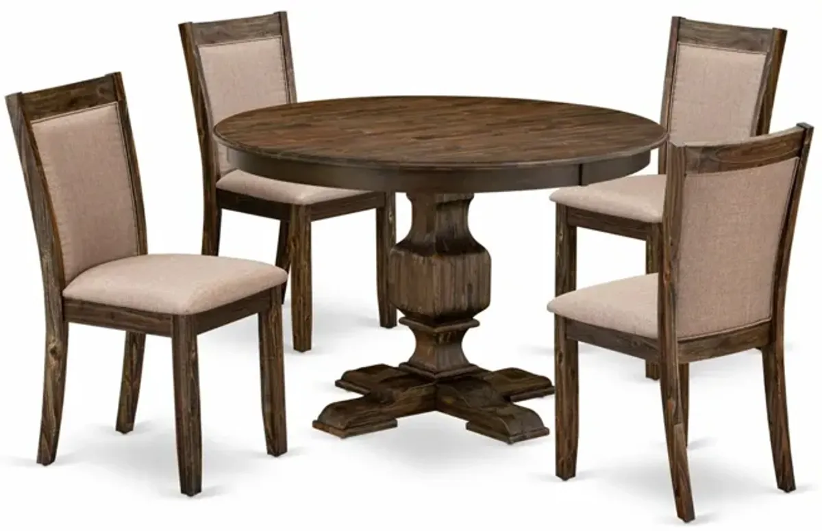 East West Furniture F3MZ5-716 5Pc Dining Room Set - Round Table and 4 Parson Chairs - Distressed Jacobean Color