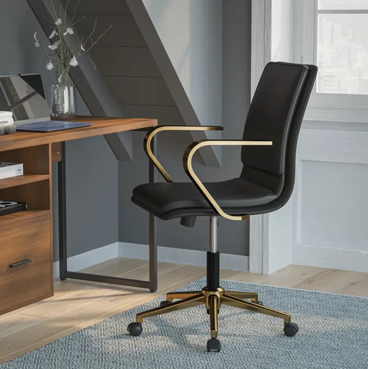 James Mid-Back Designer Executive Office Chair with Base and Arms