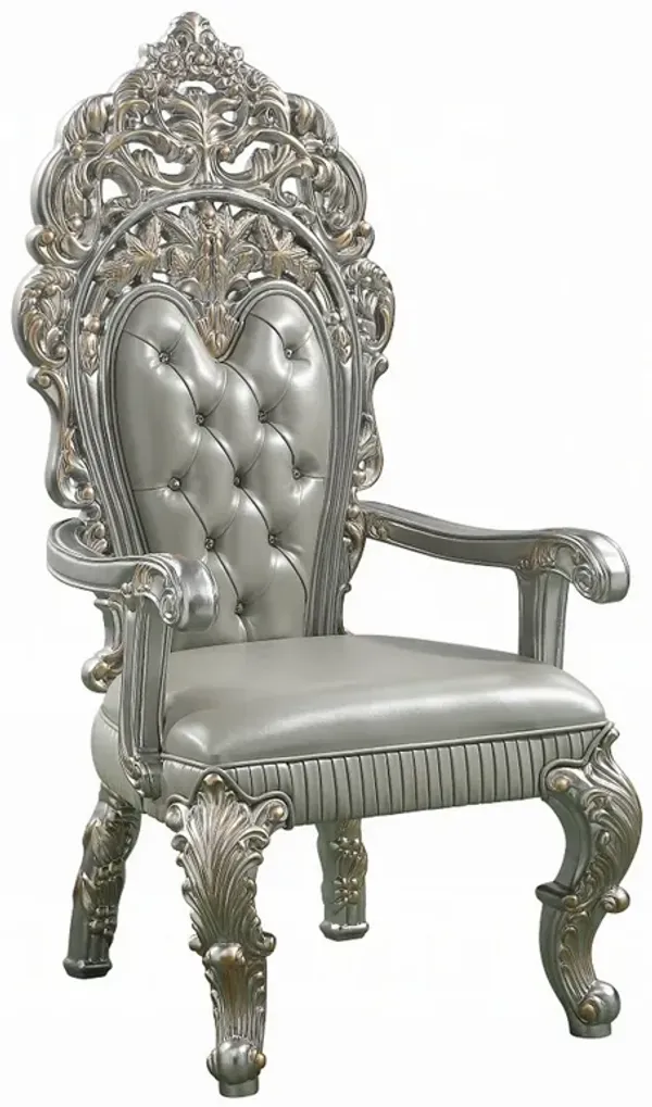 Dove Dining Armchair Set of 2, Beige Faux Leather, Champagne Finish - Benzara