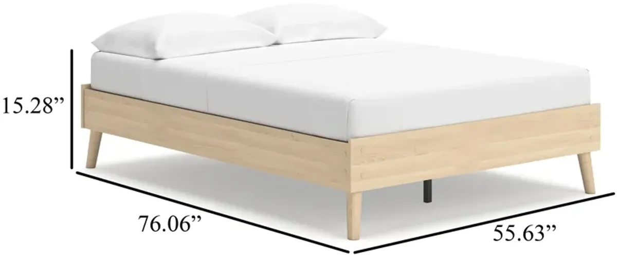 Abis Full Platform Bed, Natural Brown Wood, Low Profile Tapered Legs - Benzara