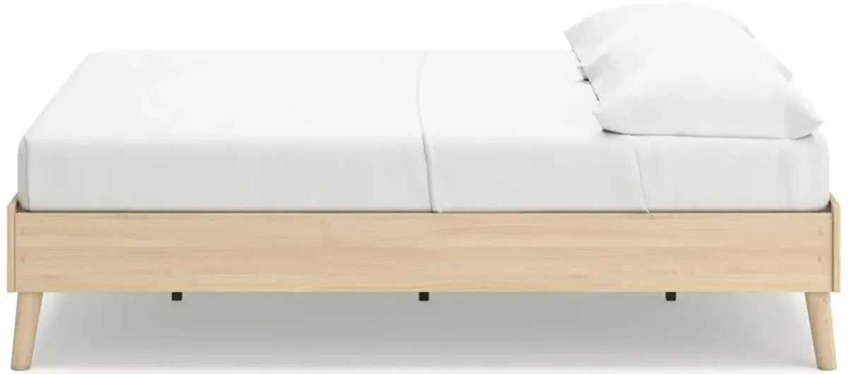Abis Full Platform Bed, Natural Brown Wood, Low Profile Tapered Legs - Benzara