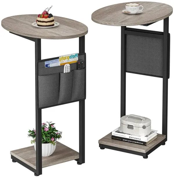 Vagusicc C Shaped End Table for Couch, Small Side Table for Couch, Small Couch Side Table for Small Spaces, Side Table Slide Und