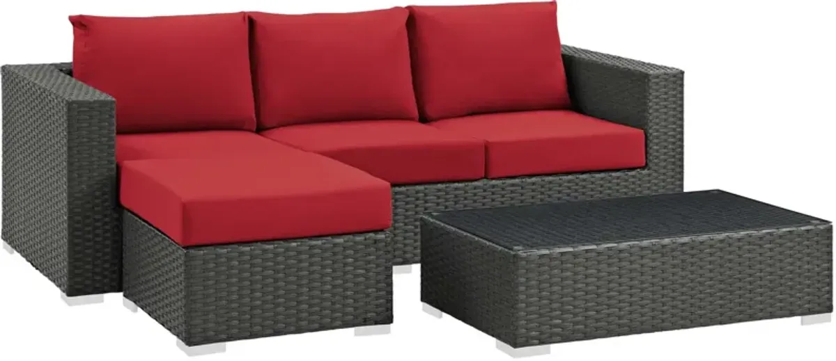 Sojourn 3 Piece Outdoor Patio Sunbrella Sectional Set - Canvas Red