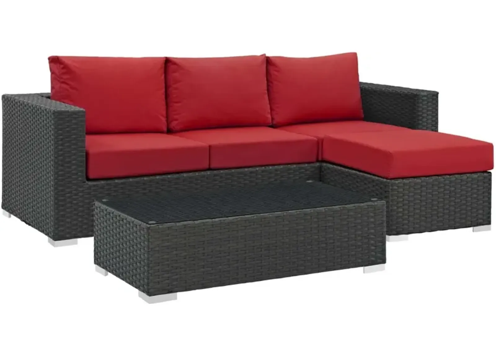 Sojourn 3 Piece Outdoor Patio Sunbrella Sectional Set - Canvas Red