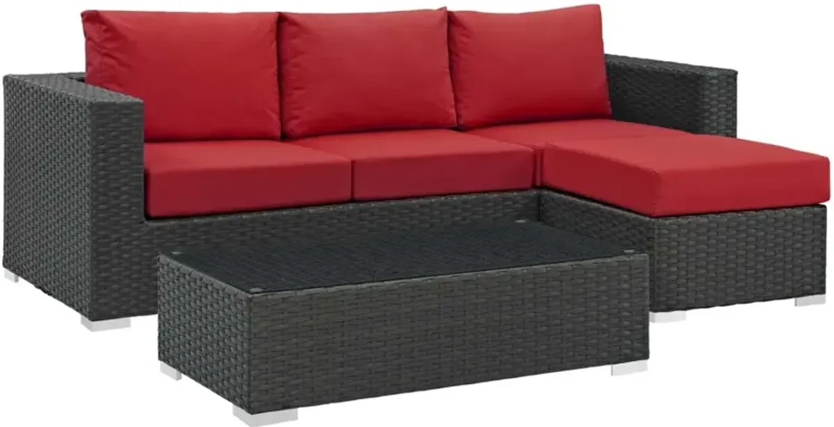 Sojourn 3 Piece Outdoor Patio Sunbrella Sectional Set - Canvas Red