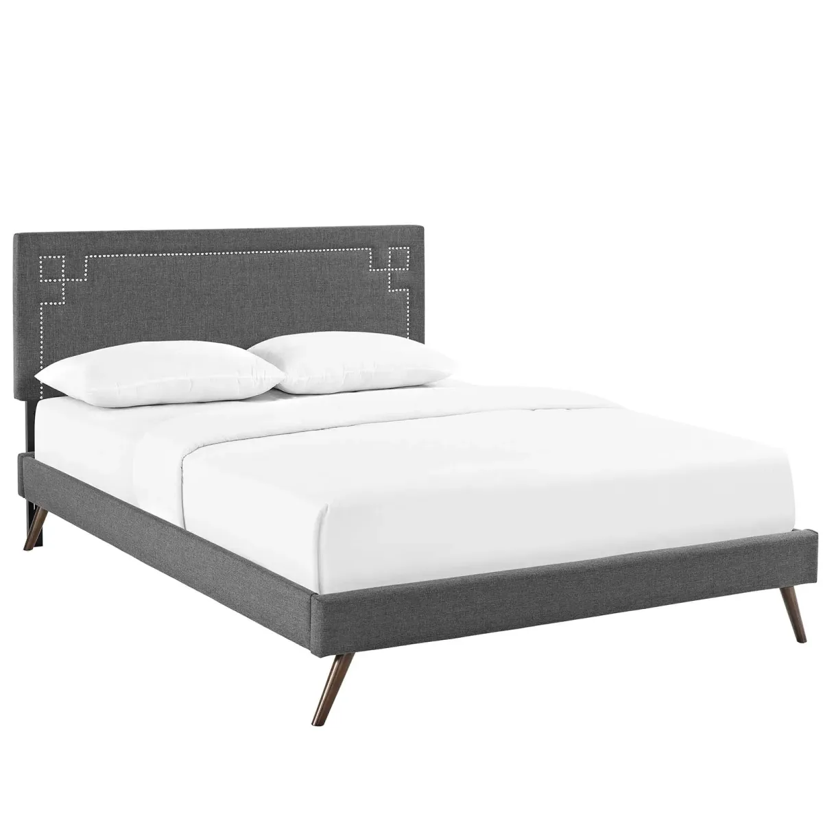 Modway - Ruthie Queen Fabric Platform Bed with Round Splayed Legs Gray