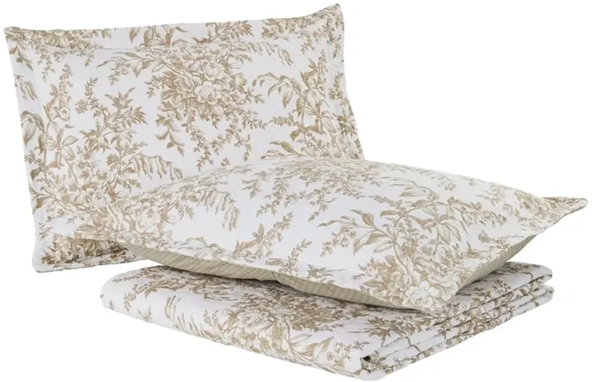 QuikFurn Full/Queen 3 Piece Bed-in-a-Bag Bohemian Tan Beige Floral Cotton Quilt Set