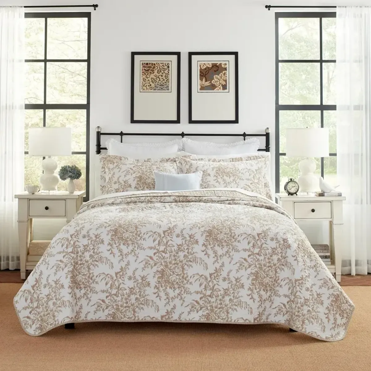 Hivvago Full/Queen 3 Piece Bed-in-a-Bag Bohemian Tan Beige Floral Cotton Quilt Set