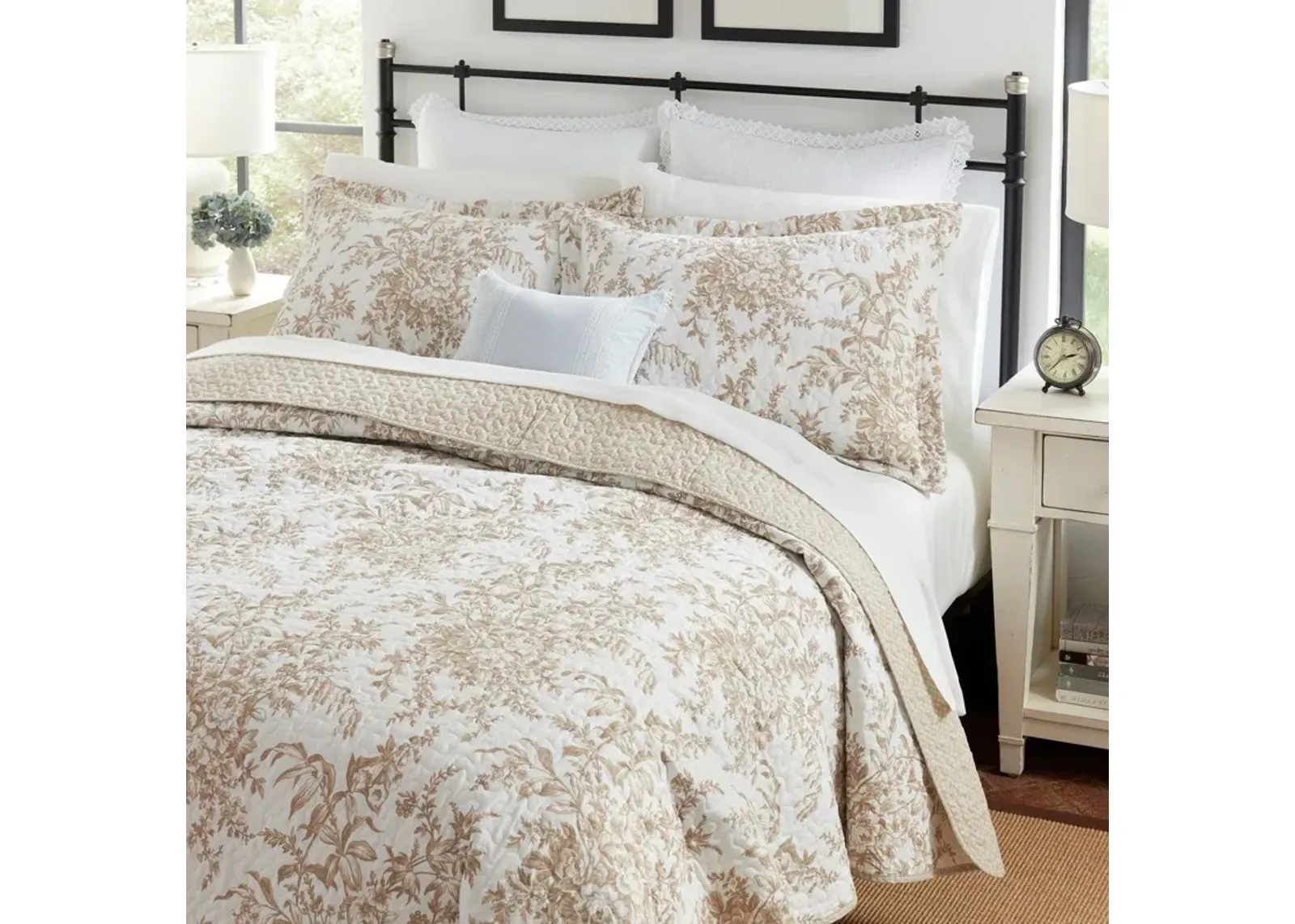 QuikFurn Full/Queen 3 Piece Bed-in-a-Bag Bohemian Tan Beige Floral Cotton Quilt Set