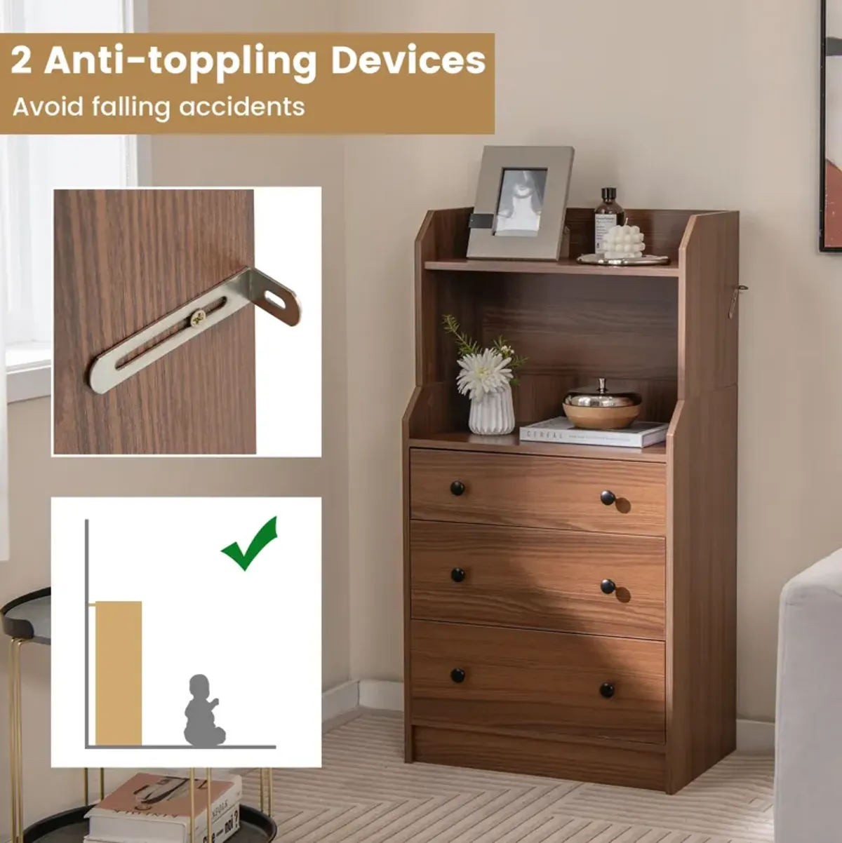 Modern Storage Dresser with Anti-toppling Device