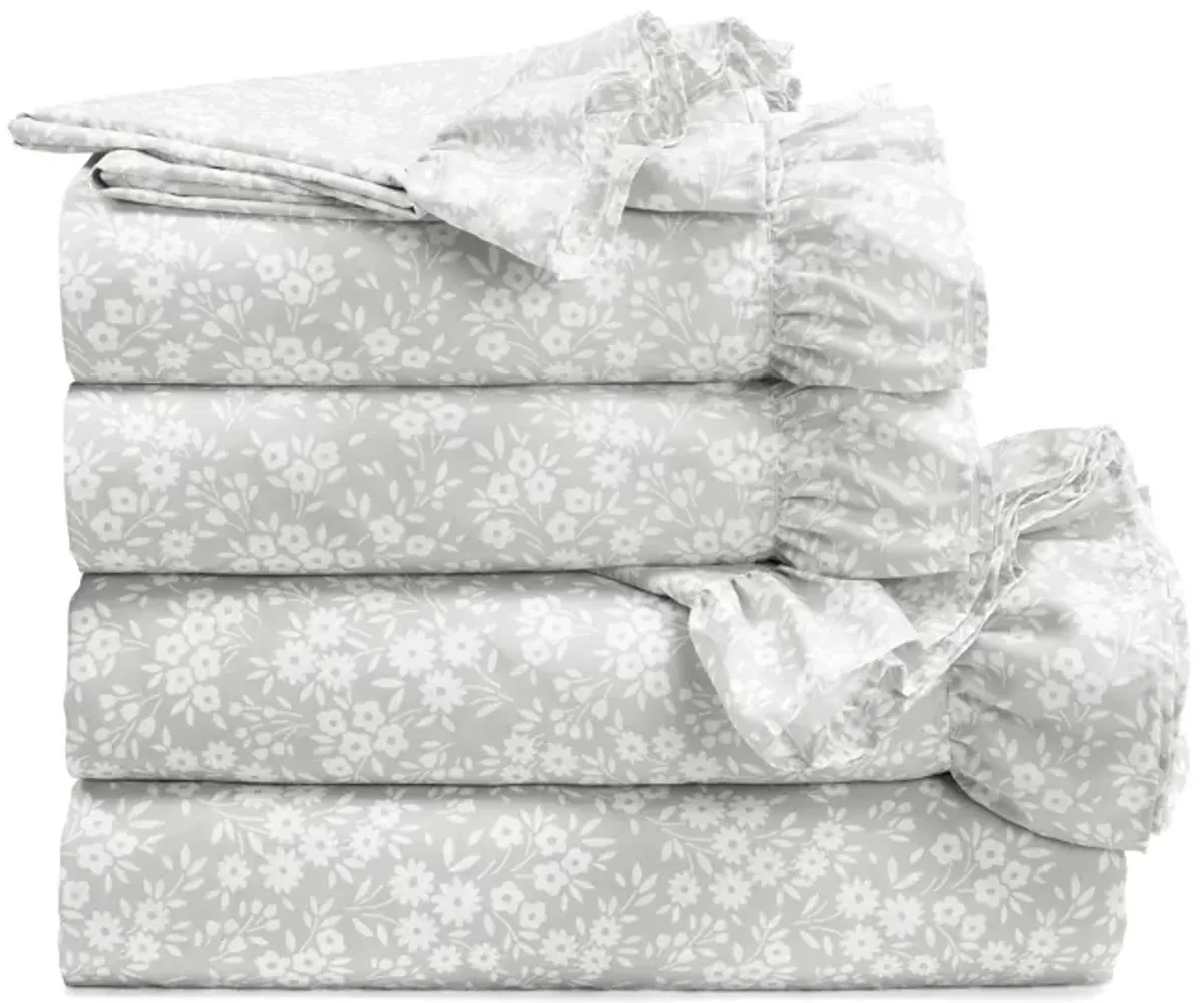 Garden Of Flowers Ruffle Sheet Set Neutral 6Pc Set Queen