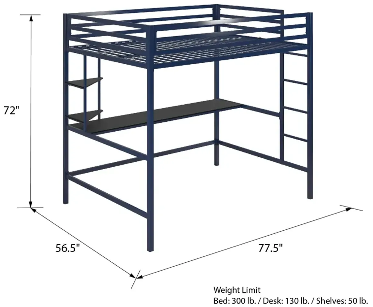 Novogratz Maxwell Metal Loft Bed with Desk & Shelves