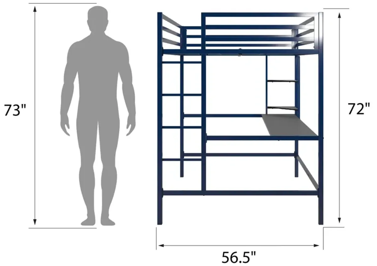 Novogratz Maxwell Metal Loft Bed with Desk & Shelves