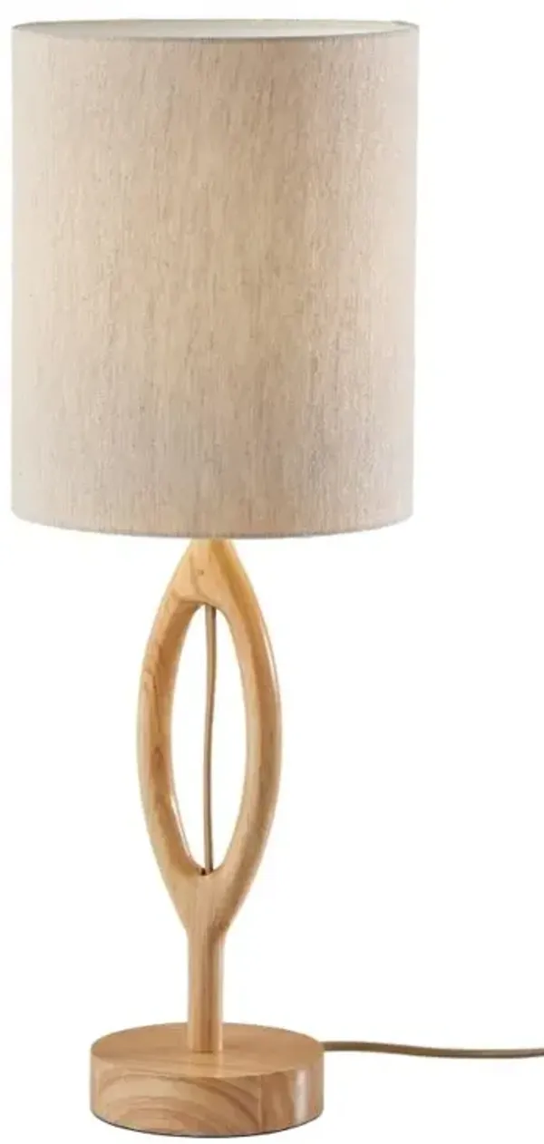 Hivvago 28" Natural Solid Wood Round Table Lamp With Beige Drum Shade