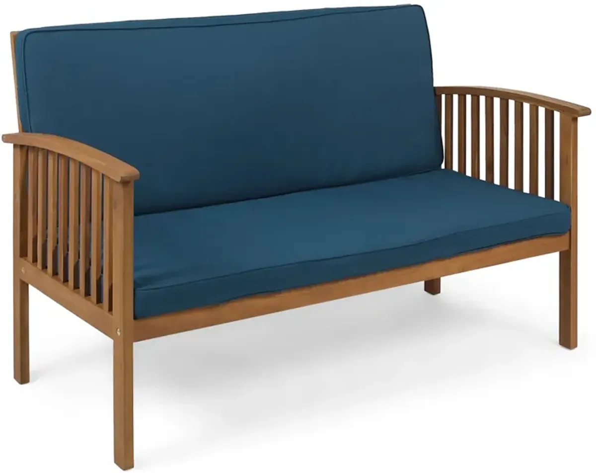 Merax Acacia Wood Outdoor Loveseat Sofa Chair