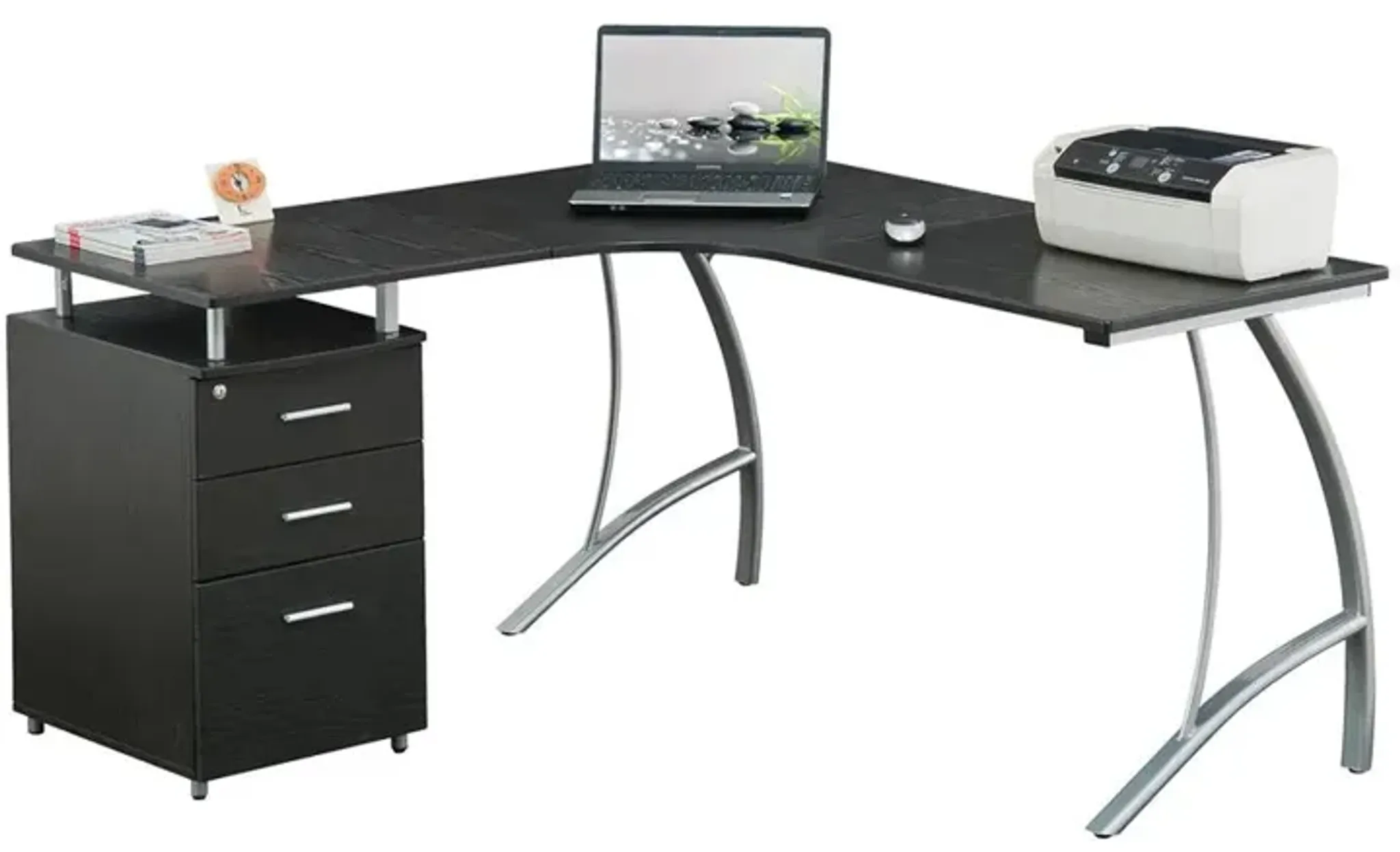 Techni Mobili Modern L- Shaped Computer Desk with File Cabinet and ...
