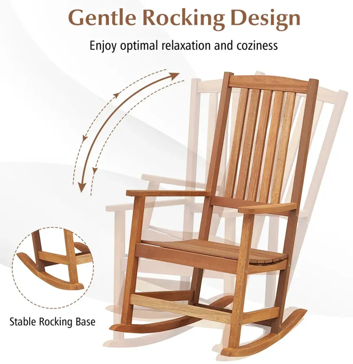 Patio Rocking Chair Ergonomic High-Back Outdoor Rocker with Smooth Rocking Base