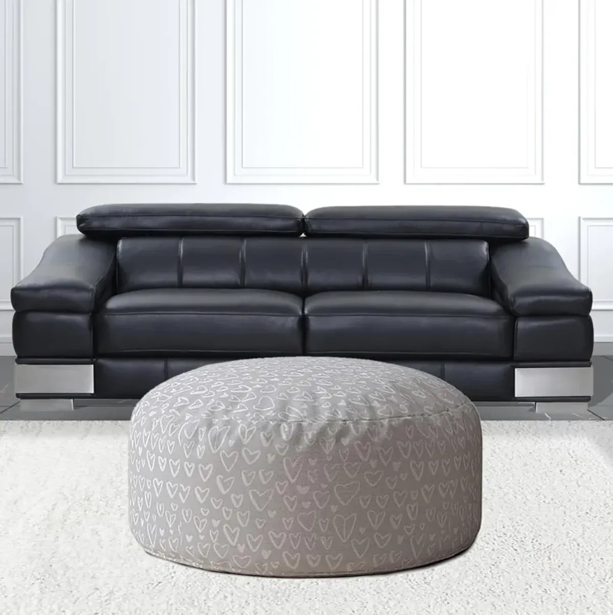 Hivvago 24" Grey Cotton Round Floral Pouf Ottoman