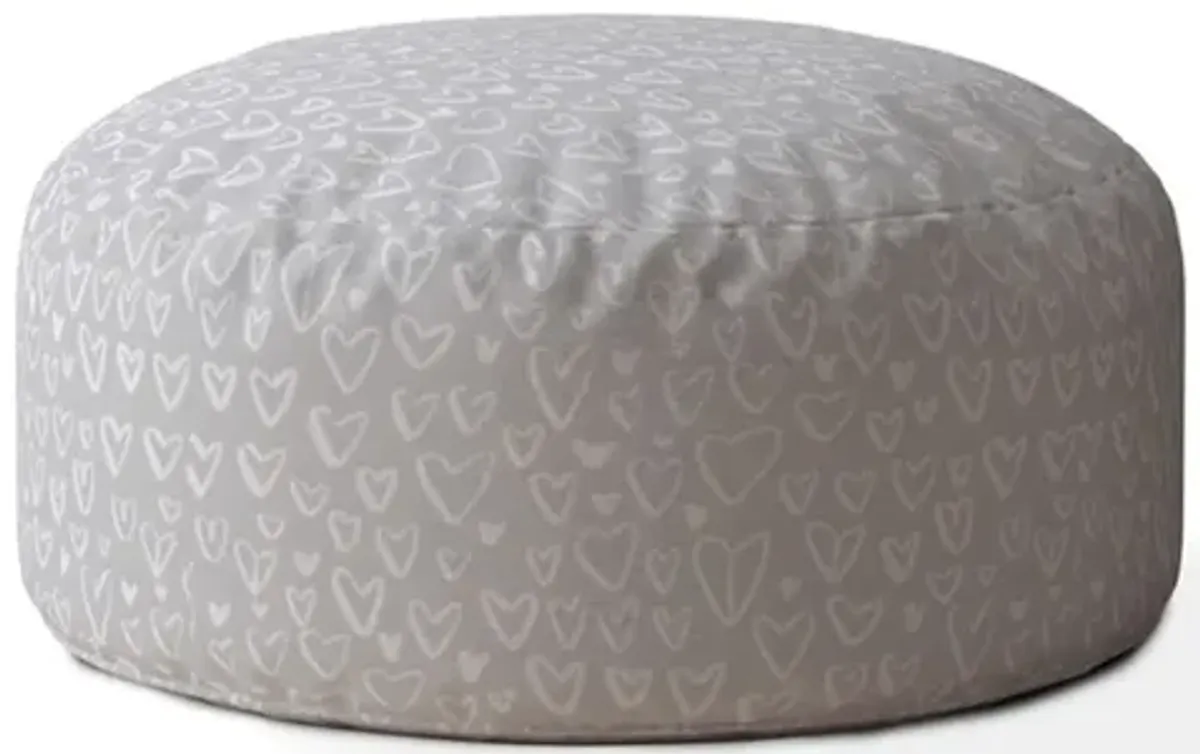 Homezia 24" Grey Cotton Round Floral Pouf Ottoman