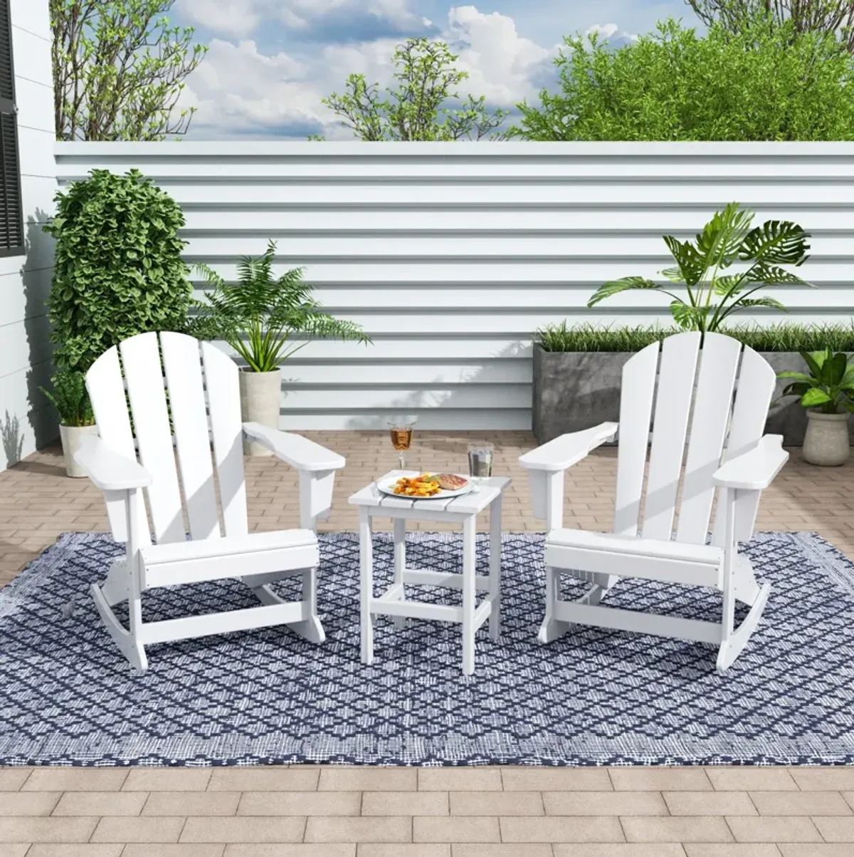 WestinTrends 3-Piece Outdoor Patio Rocking Adirondack Chairs with Side Table Set