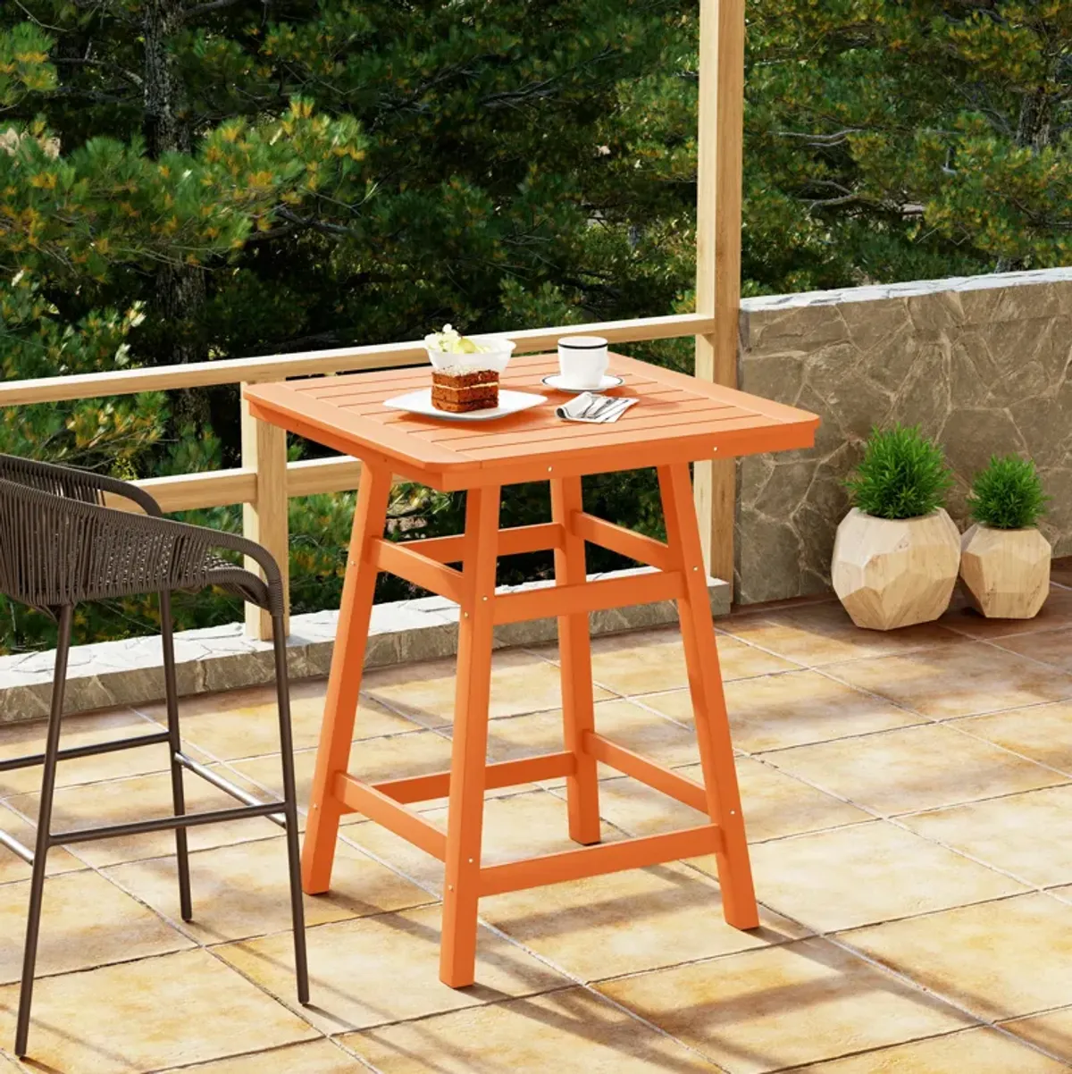 WestinTrends Square Outdoor Patio Counter High Bistro Bar Table With Umbrella Hole