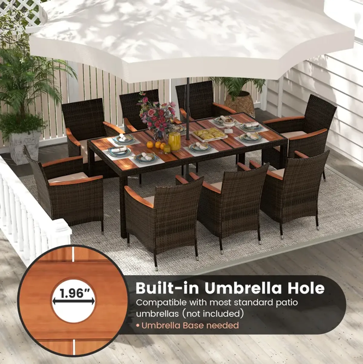 9 Piece Outdoor Dining Set with Umbrella Hole