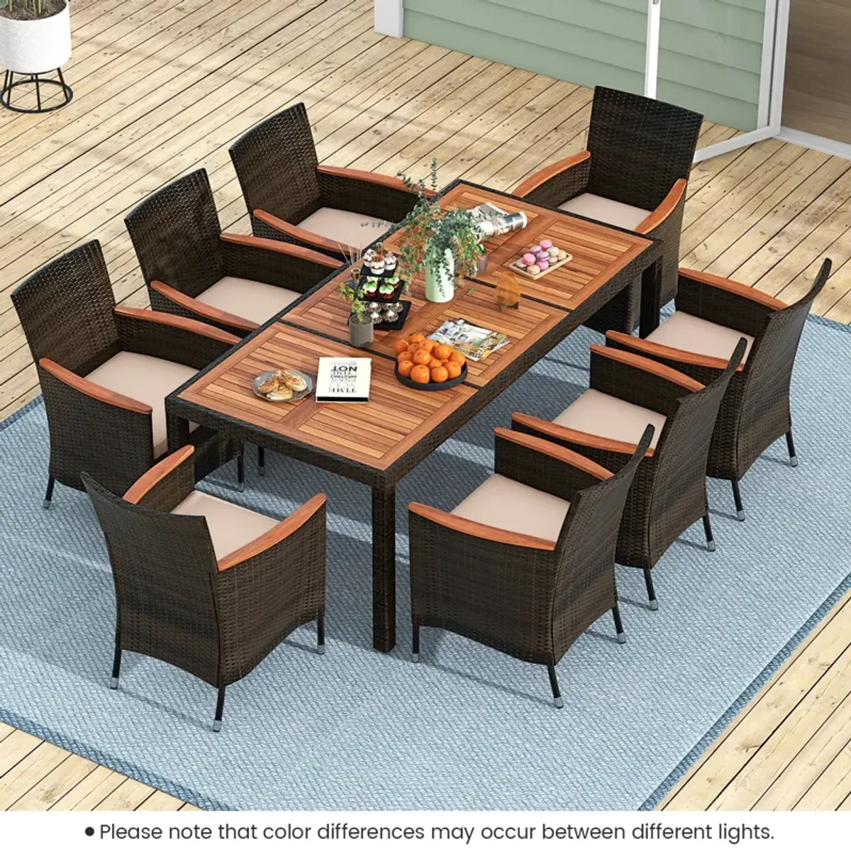 9 Piece Outdoor Dining Set with Umbrella Hole