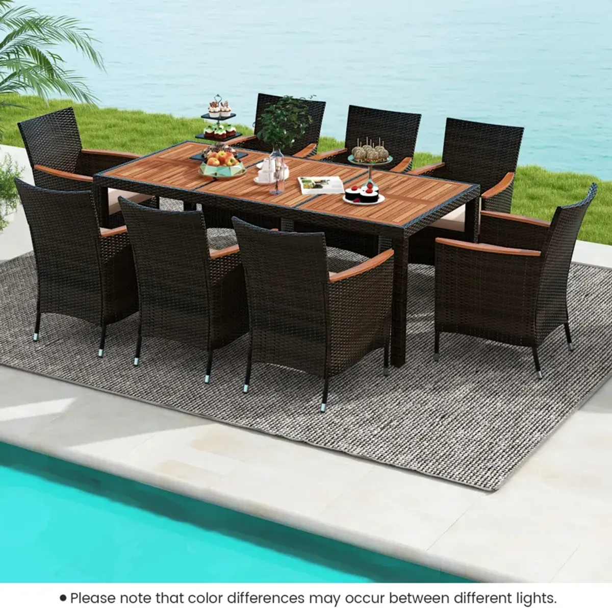 9 Piece Outdoor Dining Set with Umbrella Hole