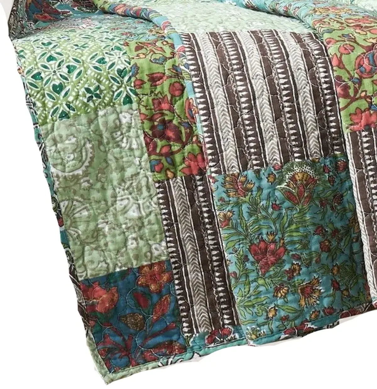 Aby 50 x 60 Cotton Quilted Throw Blanket with Fill, Patchwork, Multicolor - Benzara