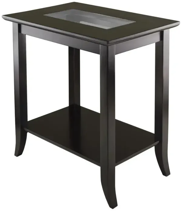 Genoa Rectangular End Table with Glass Top and shelf