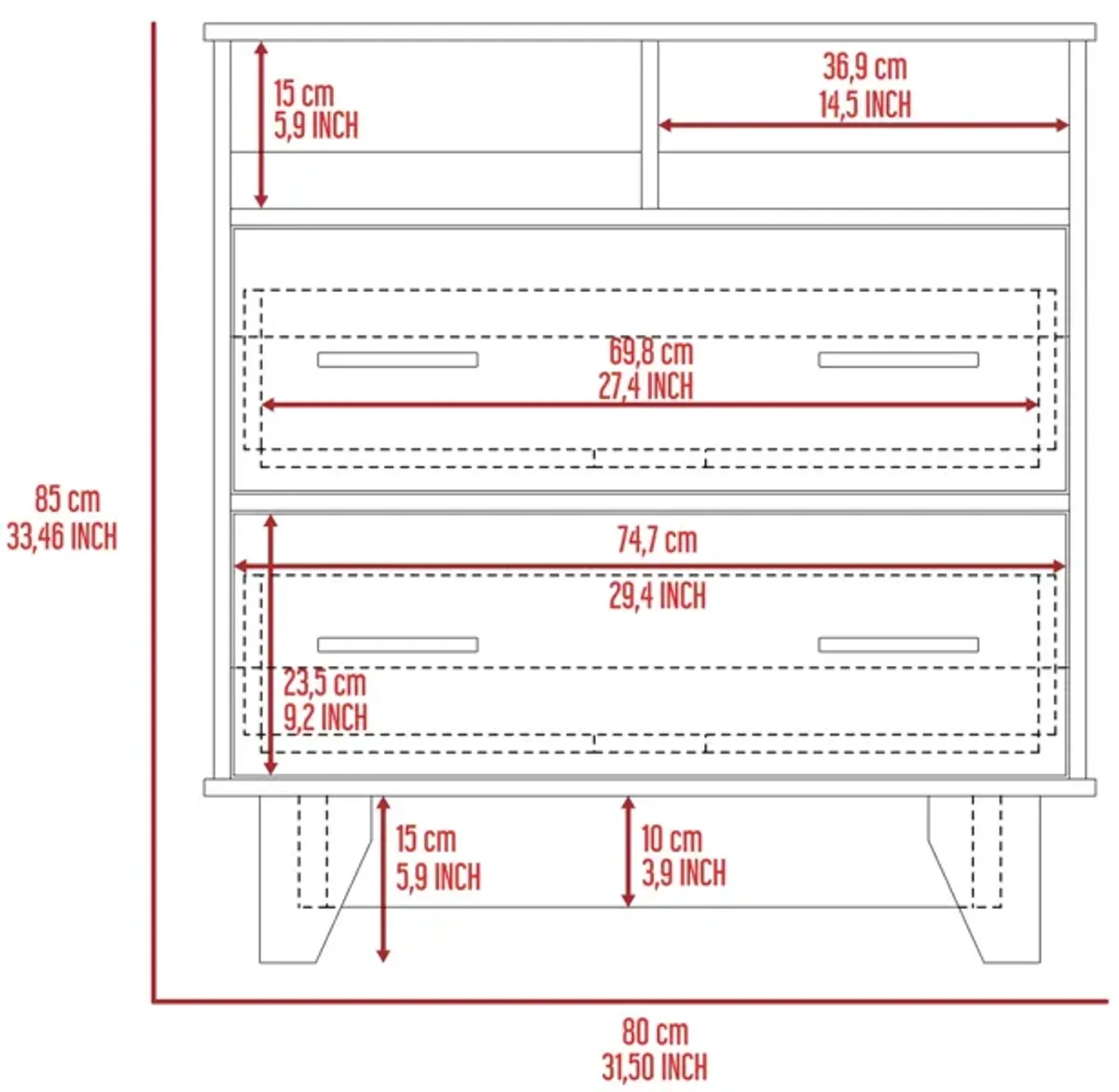 Aaron 2-Drawer 2-Shelf Dresser White