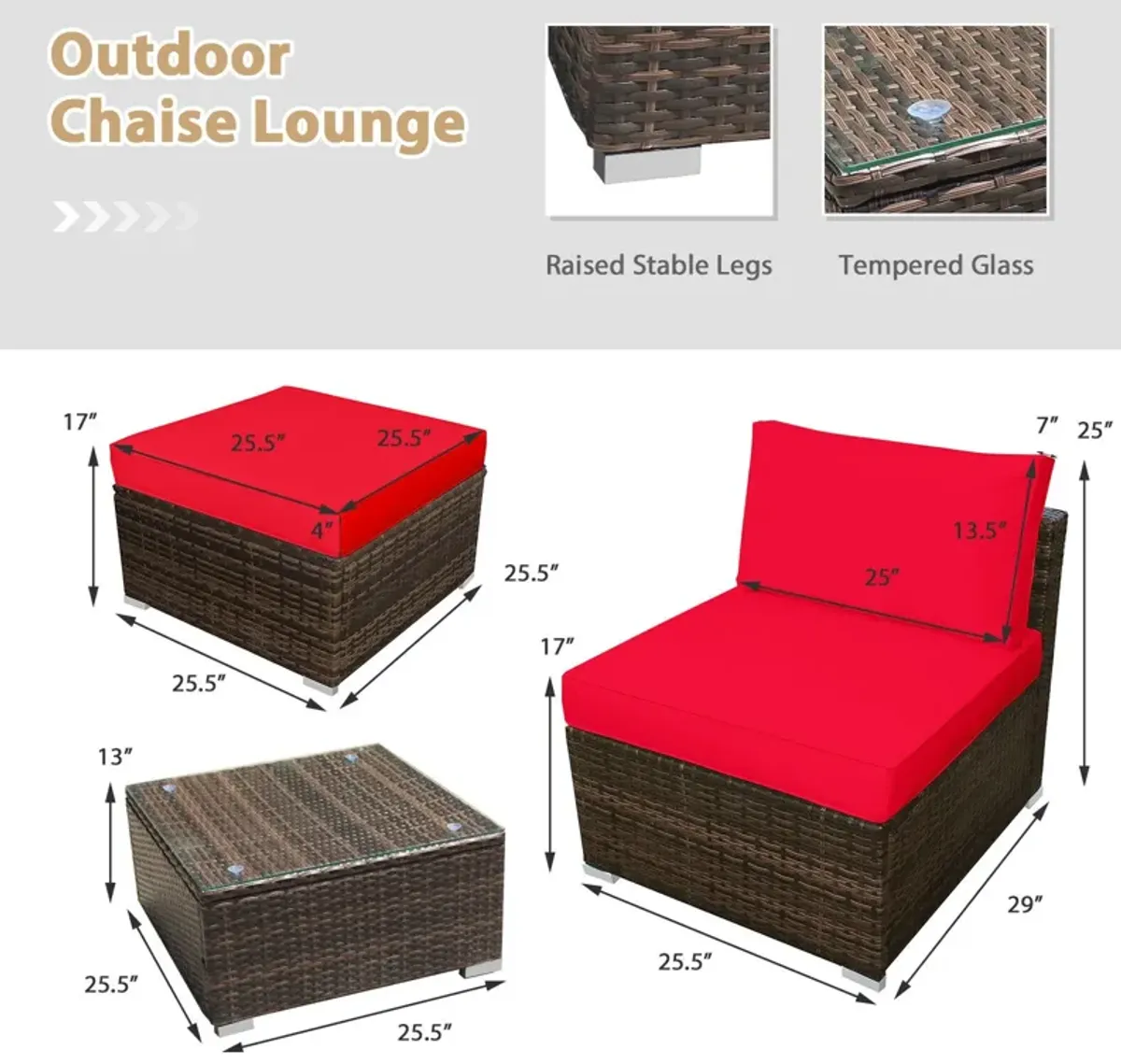 5 Pieces Patio Rattan Furniture Set with Cushioned Armless Sofa