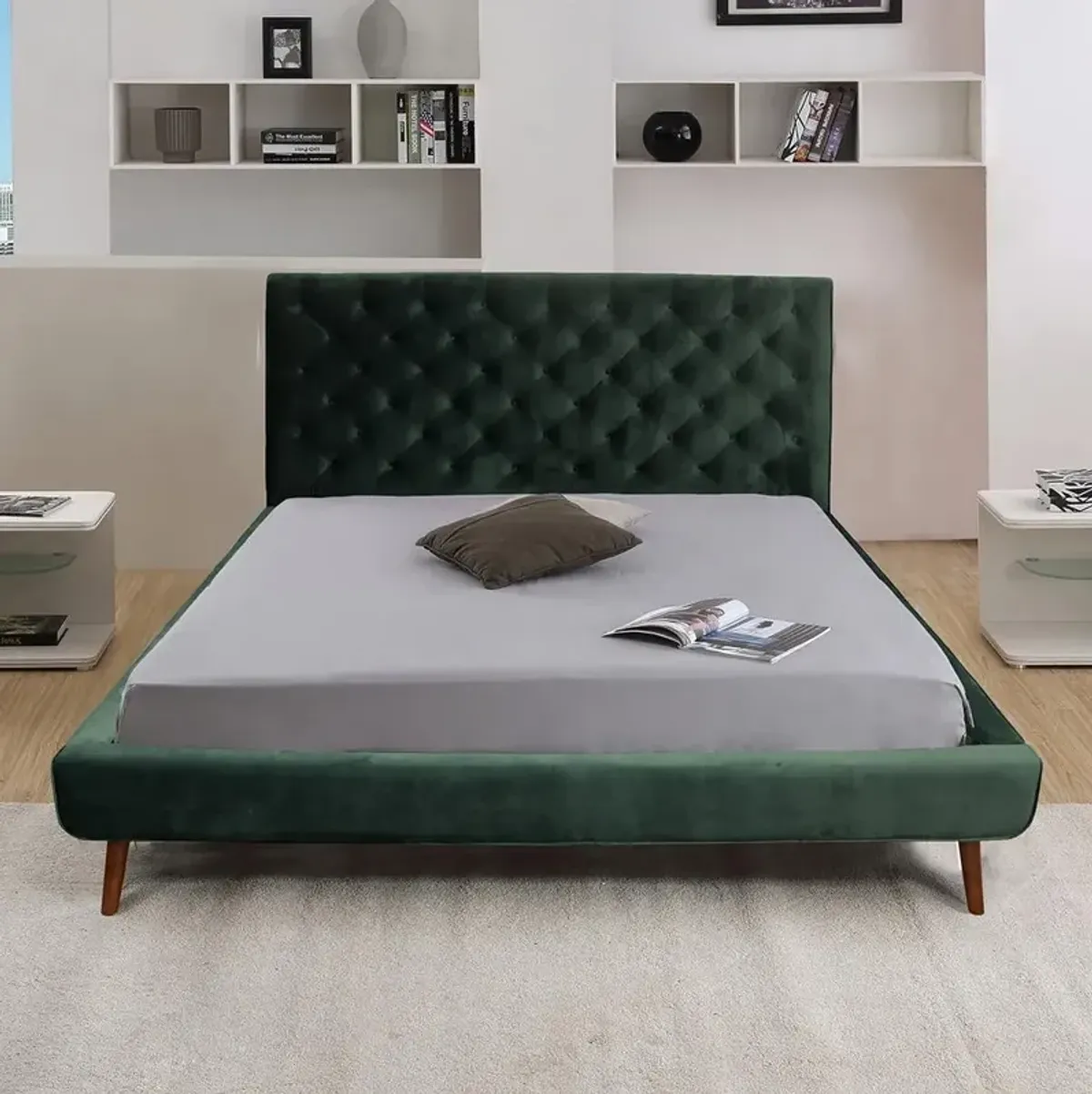 Ashcroft Furniture Co Dillon Queen Velvet Platform Bed