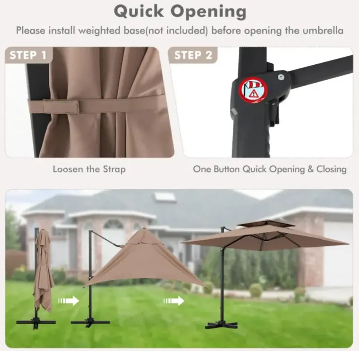 Hivvago 9.5 Feet Cantilever Patio Umbrella with 360° Rotation and Double Top