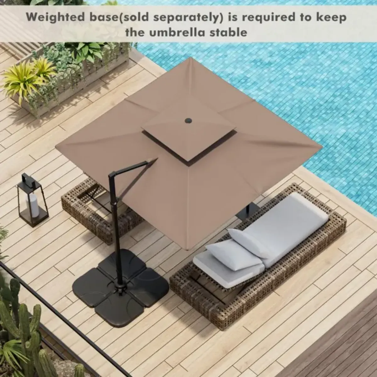 Hivvago 9.5 Feet Cantilever Patio Umbrella with 360° Rotation and Double Top