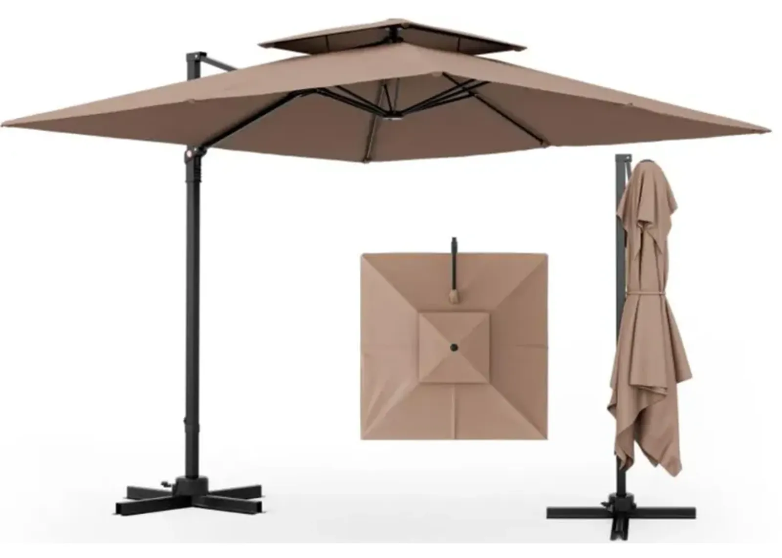 Hivvago 9.5 Feet Cantilever Patio Umbrella with 360° Rotation and Double Top