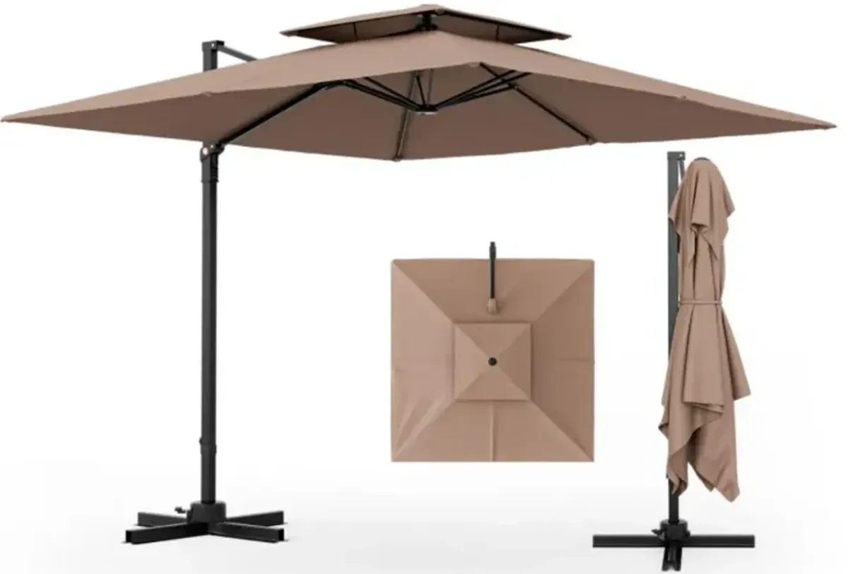 Hivvago 9.5 Feet Cantilever Patio Umbrella with 360° Rotation and Double Top