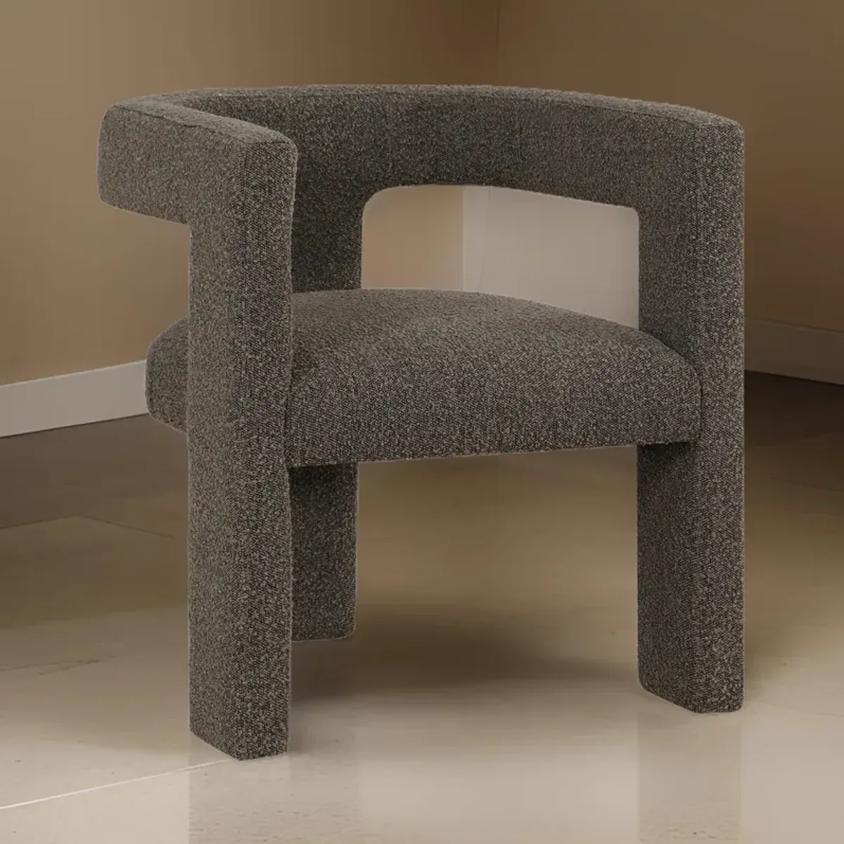 Hellen Accent Side Chair, Fully Upholstered Chocolate Brown Boucle Fabric - Benzara