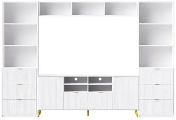 4-Piece Entertainment Wall Unit with 13 Shelves, 8 Drawers & 2 Cabinets, Multifunctional TV Stand & Media Storage