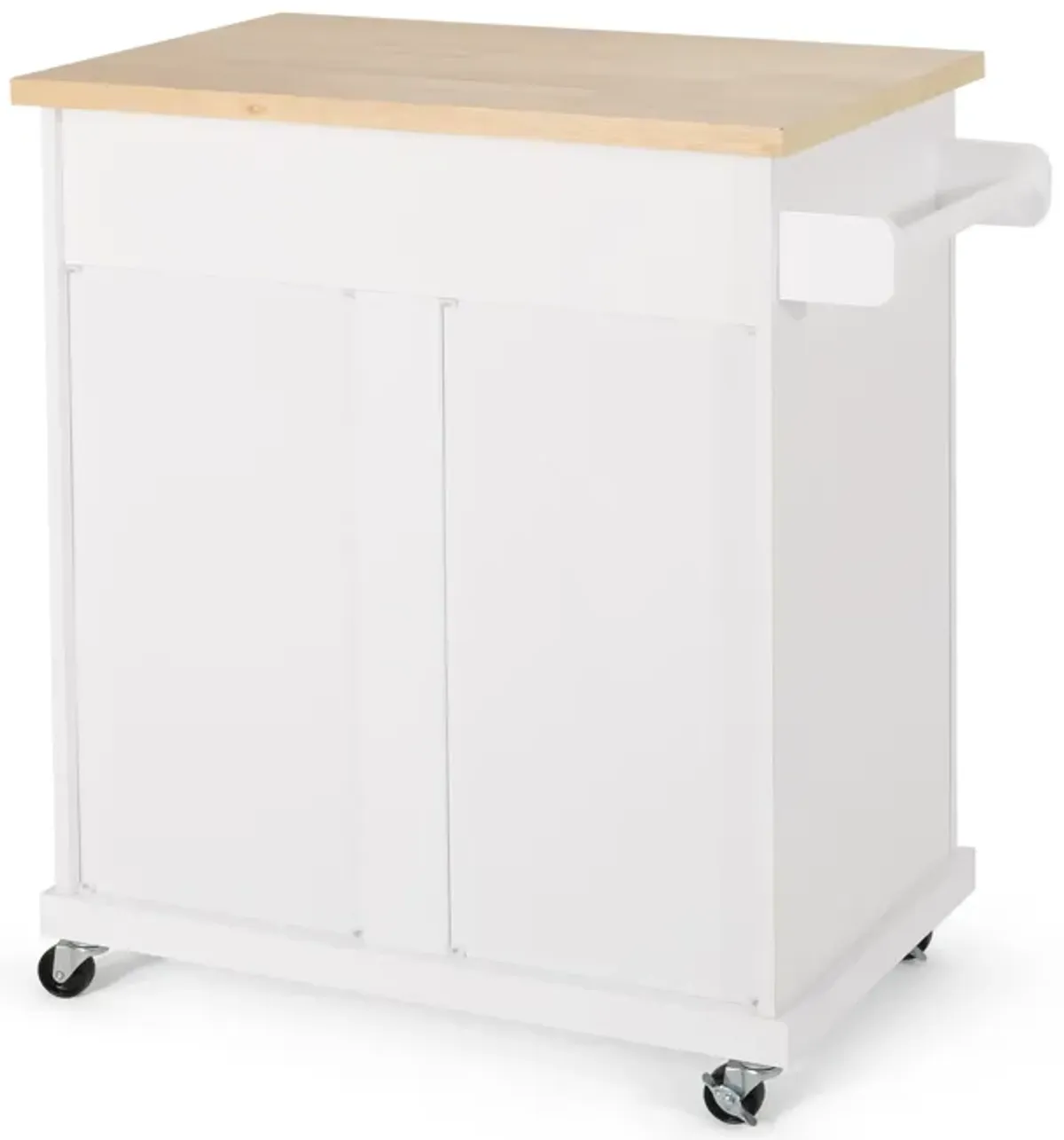 Shine Rolling Kitchen Bar Cart Island, 2 Doors, White Natural Brown - Benzara